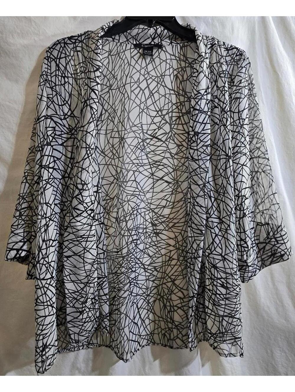 Cejon Sheer Lightweight Black White Scribble Print Open Front Cardigan One Size